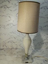 MCM White Frosted Leviton Quilted Pattern  Italian Marble Base Vtg Works picture