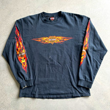 Harley-Davidson Black Long Sleeve Graphic T-Shirt Flame Skull Sleeve Print L picture