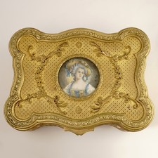 Antique French Miniature Portrait Gilt Bronze Jewelry Box, Princesse Lamballe picture
