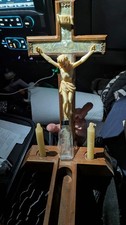 Vintage Catholic Sick Call Crucifix Last Rites Set Holy Water Bottle Candles picture