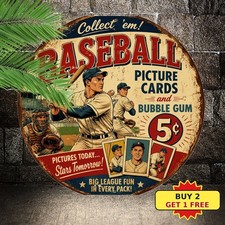 Retro Baseball Card Style Round Metal Sign Vintage Sports Wall Plaque 8x8 picture