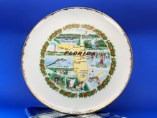 Vintage Florida Map Souvenir Plate – Gold Trim – Oranges Border – Attractions picture