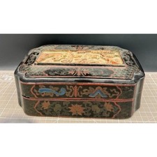 Vintage Chinese Box Lacquerware Detailed Chinese Carvings  11