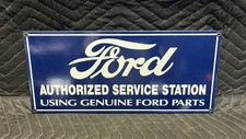 Vintage Ford Authorized Service Station Porcelain Enamel Sign (8 x 18) picture