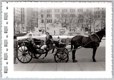 Vtg B&W Snapshot Central Park NYC Horse Drawn Carriage Ride Grand Army Plaza picture