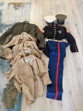 USMC Marine Corps Uniform Lot Dress Blues Alpha Shirts Caps Trousers Belt picture
