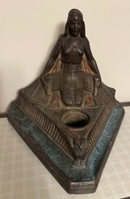 USA BRONZE CLAD INKWELL PEN TRAY TRUTH LAW OFFICE ART NOUVEAU LADY WOMAN Vintage picture