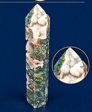 Moss Agate Tower with Druzy, Six-Sided Polished Crystal Point, 9.5 in, App. 2 lb picture