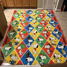 Vintage 1970’s Peanuts Snoopy Argyle Bedspread 75x104 Joe Cool WW 1 Flying Ace picture