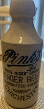 1890'S ANTIQUE GINGER STONEWARE BEER BOTTLE- PINKS LTD BRAND-CHICHESTER picture