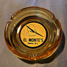 Vtg El Monte's Amber Glass Ashtray Elmira NY Soaring Glider Plane Advertising picture