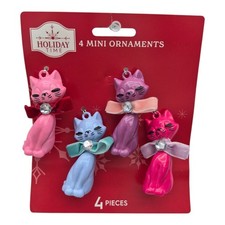 Vintage Inspired Retro Cat Ornaments Mini Set Of 4 Colorful Mod Plastic NEW picture