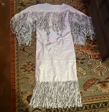 Genuine Leather White Fringe Native American Style Dress, Size S picture