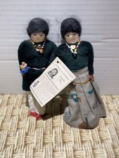 Vintage Isabelle Jim Navajo Handmade Cloth Dolls Pair 8” Native American COA picture