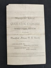 1888 antique MARQUETTE SCHOOL marshfield ave me church GRADUATION PROGRAM picture