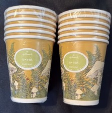 12 Vtg Hallmark 70s MUSHROOM Pattern Paper Cups W/Fold Out Handles~NOS/NIP picture