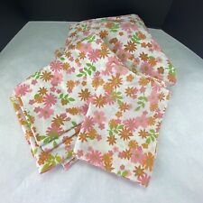Vintage Perma Prest Pink Orange Flower Full Bed Fitted Flat Sheets Pillow Case picture