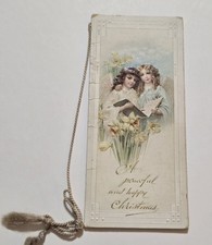 Antq. Embossed Angel Christmas Booklet Card Tassel Frances Ridley Havergal c1910 picture
