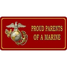 PROUD PARENTS OF A MARINE CORPS USMC LOGO LICENSE PLATE MADE IN USA picture