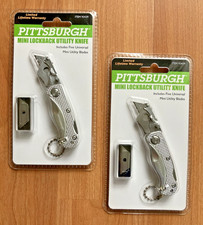 Two Mini Folding Lock-Back Utility Knives (SILVER) Extra 5 Blades, Key Chain ... picture