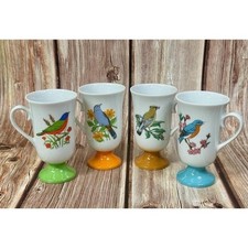 Vintage 1960s Fred Roberts Co. Pedestal Mugs with Birds and Botanicals picture