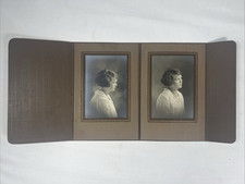 Antique 1920's Double Studio Portrait Photo Folder Sepia Woman Art Deco Frame picture