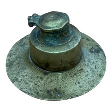 1920's Antique Vintage Handcrafted Brass Round Shape Inkpot ,  Collectible picture