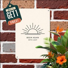 Begin Again With Light Minimalist Sunrise Mountain Decor Metal Tin Sign 8x12 In picture
