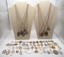 Vintage Catholic Religious Medals Jewelry Lot Saints Miraculous Mary Necklaces picture