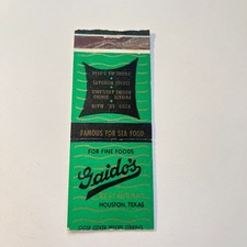 Gaido's Famous For Sea Food Houston TX Vintage Matchbook Cover 4MB111-6 picture