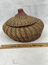 antique pine needle basket w/lid wheat weave Native American Cherokee original  picture