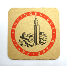 Vintage Henninger Brau Beer Coaster Frankfurt Germany Henninger Turm Tower picture