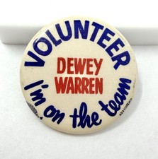 Vintage 1948 DEWEY WARREN Campaign Pin Volunteer On The Team Pinback Button picture