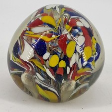Studio art Glass Colorful Confetty Swirls Hand Blown Paperweight picture
