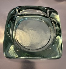 Mid Century Vintage Green Art Glass Cigar Ashtray Or Dish Heavy Glass 6.25” picture