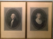 Antique George & Martha Washington Engraved Colored Portrait Gilbert Stuart picture