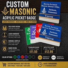 Custom Masonic Pocket Badge | Laser Engraved Acrylic Name Badge With Title Bar picture