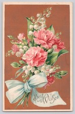 Antique Embossed Best Wishes Floral Postcard c1905 Undivided Back picture