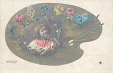 c1910 Girl artist paint Palette Floral artist impression Postcard 26-86 picture
