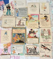 Antique Vintage lot of 1920s Birthday Greeting Cards Mostly Childrens  picture