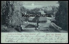 VINTAGE MOONLIGHT POSTCARD GREETING FROM BARMEN PARTHIE FROM THE INSTALLATIONS ENTRANCE TO R picture