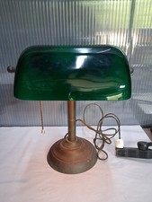Authentic Vintage Emerald Cased Green Glass Banker's Desk Lamp Brass - Read picture