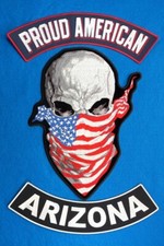 ARIZONA & PROUD AMERICAN Rockers & AMERICAN RISING SKULL Patch set. IRON ON picture