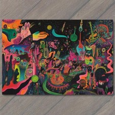 POSTCARD Colorful Abstract Crowd Scene Psychedelic Street Art Vivid Illustration picture