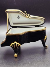 Limoges France Grand Piano Porcelain Trinket Box Peint Main Chamille Black Gold picture