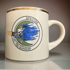 Vintage USAF AC-130 Gunship Spectre Coffee Mug Gold Rim Military Aviation C-130 picture