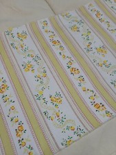BTY Vintage Cotton Fabric Crisp Pillow Ticking Yellow Floral Stripes 42