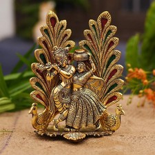 Collectible India Peacock Design Radha Krishna Idol Showpiece(7 x 5 Inches)Metal picture