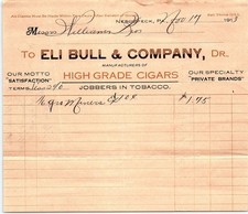 1913 PA Tobacco/Cigar Billhead - Eli Bull & Company picture