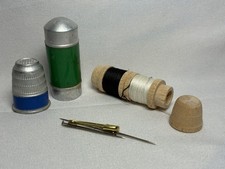 Vintage 1930s Bullet Travel Sewing Kit Capsule Pat 2084780 Thimble Complete picture